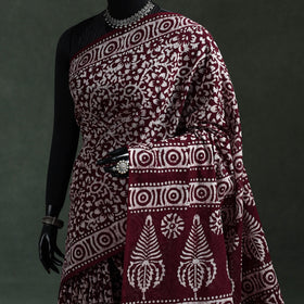 Maroon - pure mul cotton hand block batik print saree 27