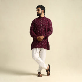 Buy Purple Tie-Dye Mul Cotton Short Bandhani Kurta for Men