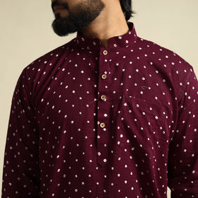 Buy Purple Tie-Dye Mul Cotton Short Bandhani Kurta for Men