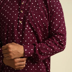 Buy Purple Tie-Dye Mul Cotton Short Bandhani Kurta for Men