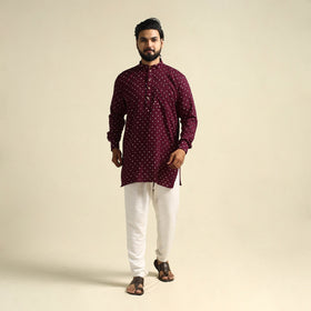 Buy Purple Tie-Dye Mul Cotton Short Bandhani Kurta for Men