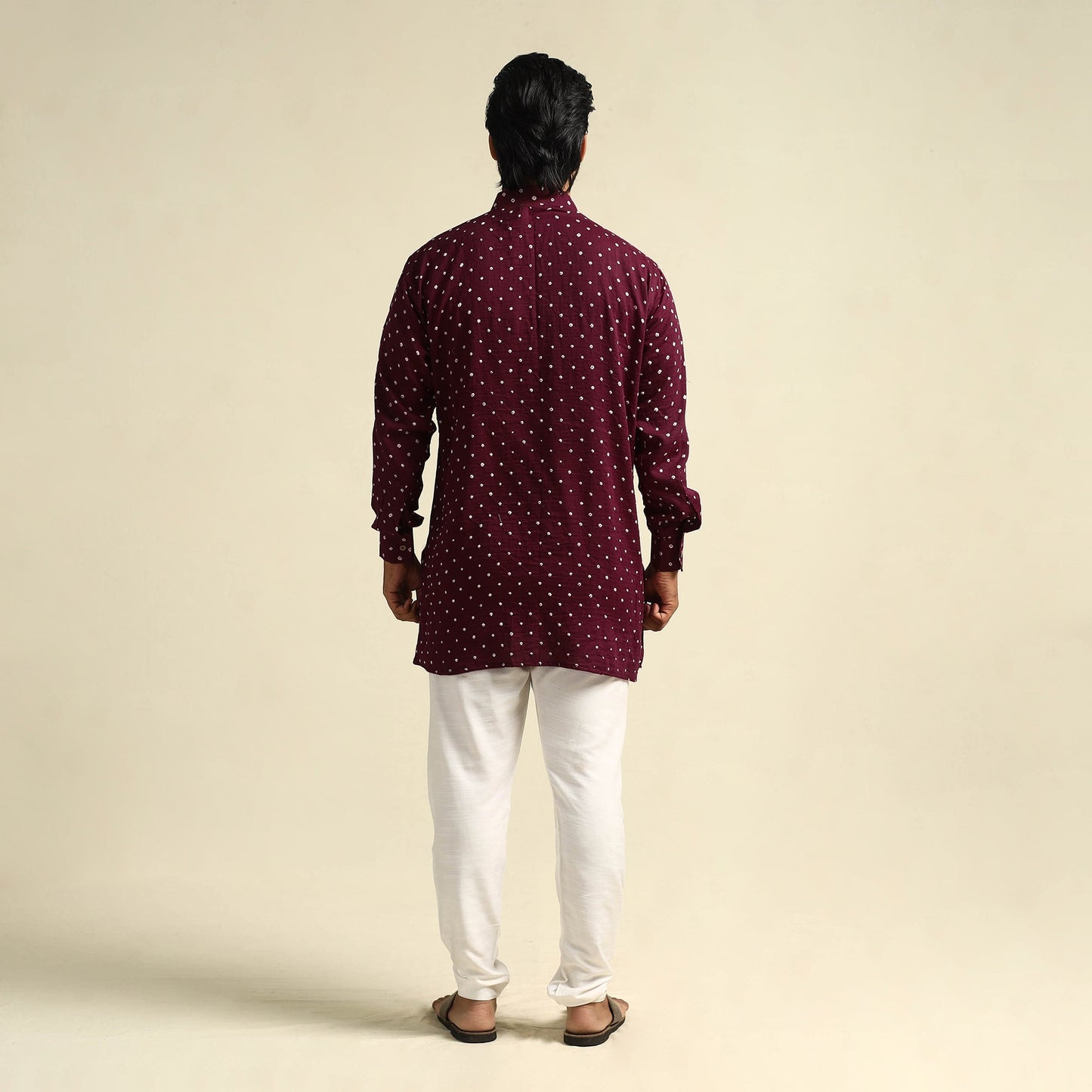 Buy Purple Tie-Dye Mul Cotton Short Bandhani Kurta for Men