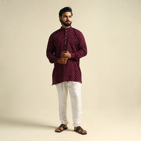 Buy Purple Tie-Dye Mul Cotton Short Bandhani Kurta for Men