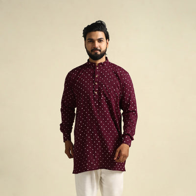 Buy Purple Tie-Dye Mul Cotton Short Bandhani Kurta for Men