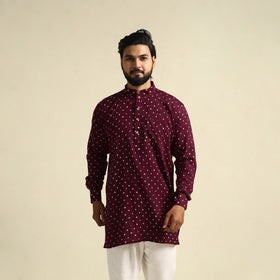 Buy Purple Tie-Dye Mul Cotton Short Bandhani Kurta for Men