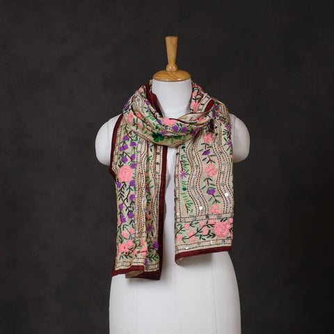 Maroon - ranihati chanderi silk hand embroidered stole 50