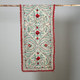 Maroon Ranihati Chapa Work Embroidery Chanderi Silk Stole with Pom Pom