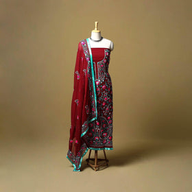 Maroon - ranihati chapa work hand embroidery georgette 3pc