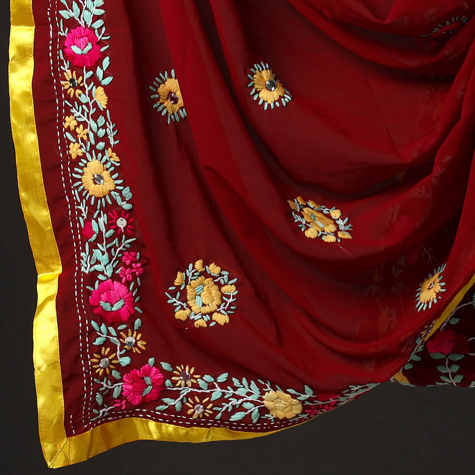  3pc Phulkari Embroidery Chapa Work Georgette Suit Material Set 01 