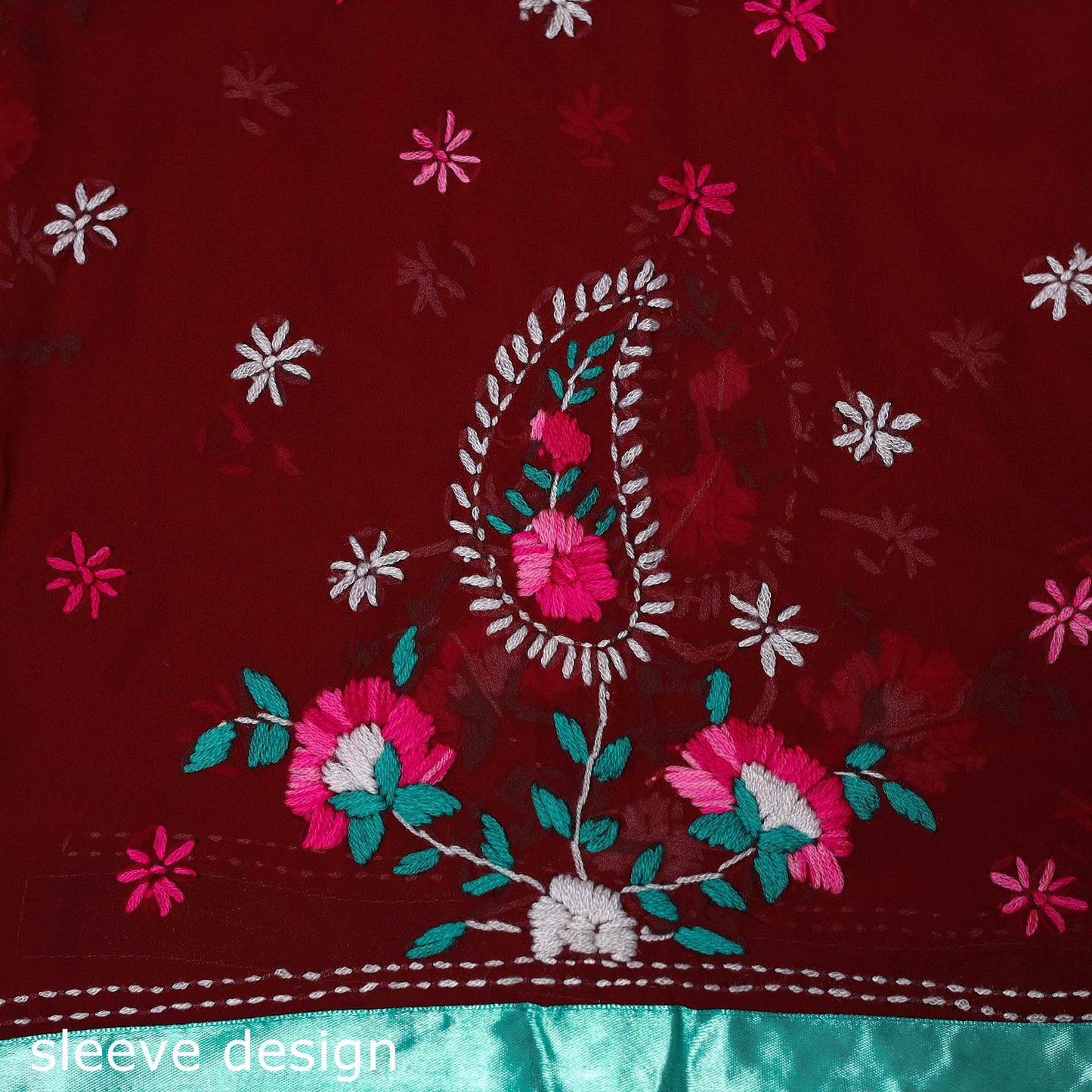 Maroon - ranihati chapa work hand embroidery georgette 3pc