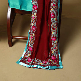 Maroon - ranihati chapa work hand embroidery georgette 3pc