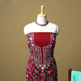 Maroon - ranihati chapa work hand embroidery georgette 3pc