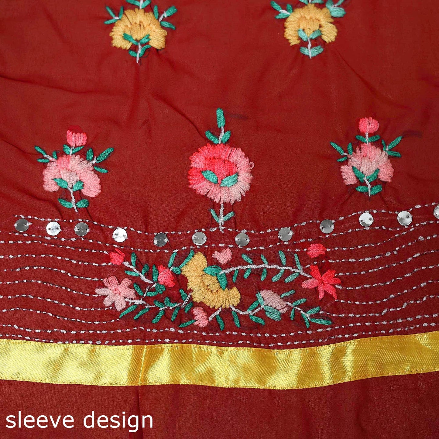 Maroon - ranihati chapa work hand embroidery georgette 3pc