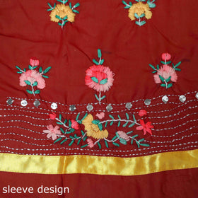 Maroon - ranihati chapa work hand embroidery georgette 3pc