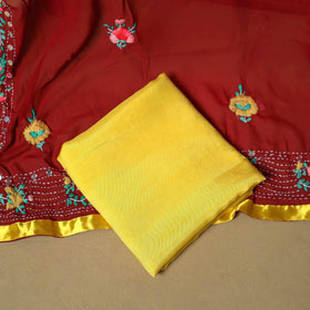 Maroon - ranihati chapa work hand embroidery georgette 3pc