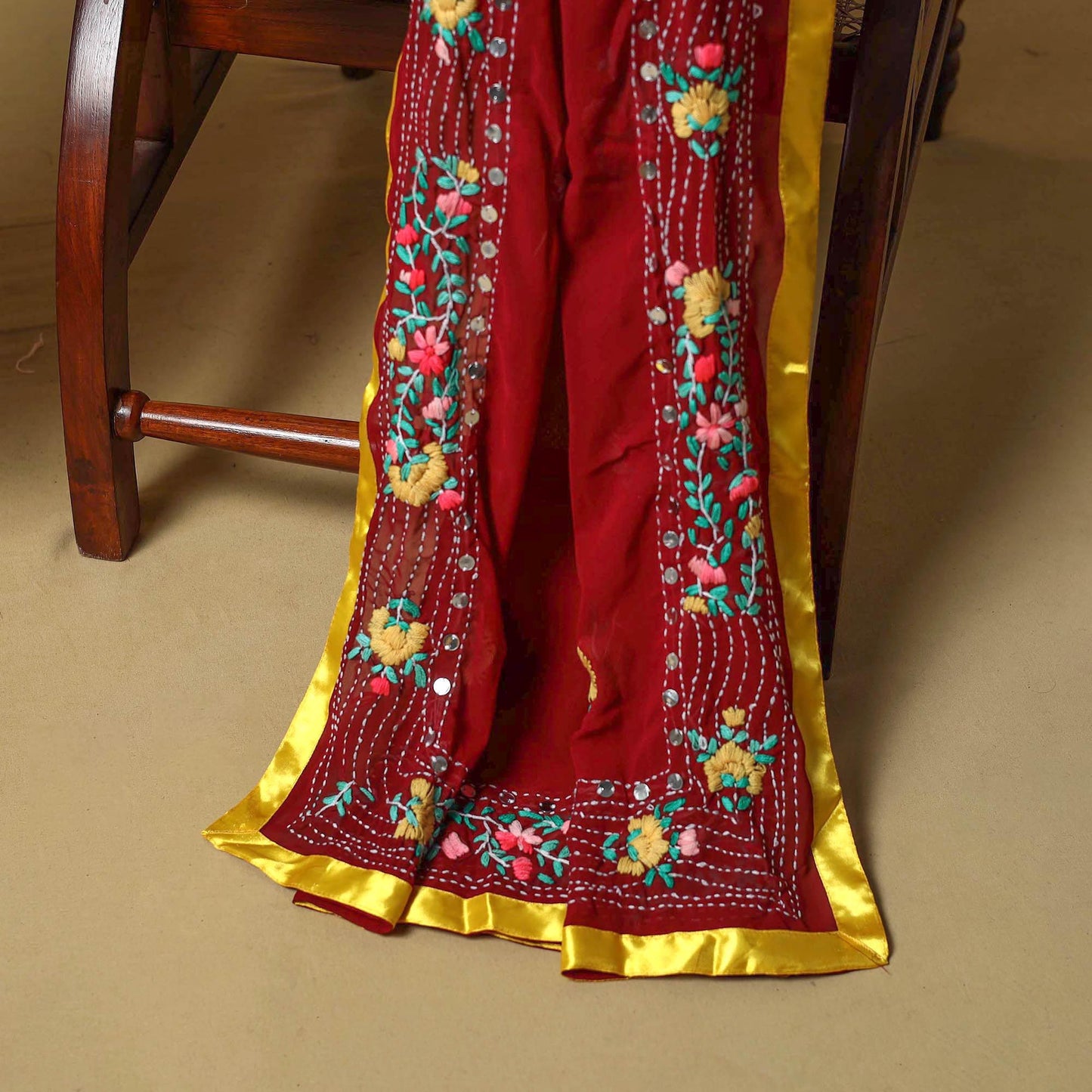 Maroon - ranihati chapa work hand embroidery georgette 3pc
