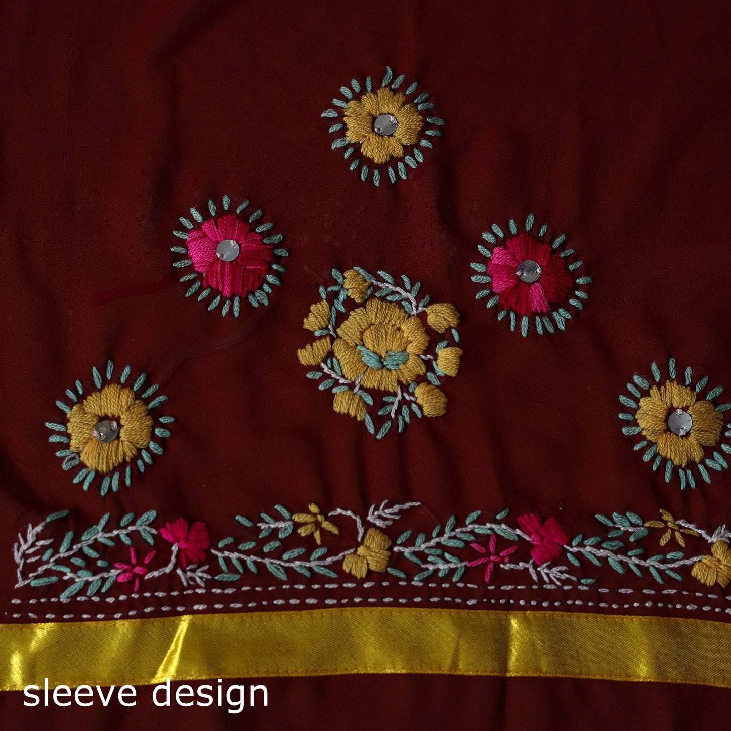 Maroon - ranihati chapa work hand embroidery georgette 3pc