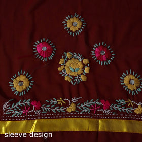 Maroon - ranihati chapa work hand embroidery georgette 3pc