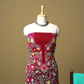 Maroon - ranihati chapa work hand embroidery georgette 3pc