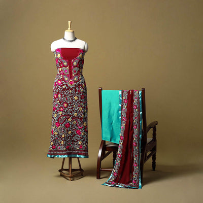 Maroon - ranihati chapa work hand embroidery georgette 3pc