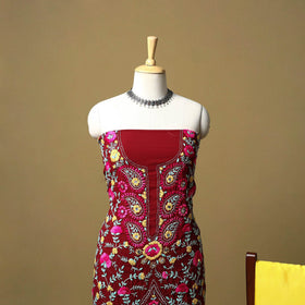 Maroon - ranihati chapa work hand embroidery georgette 3pc