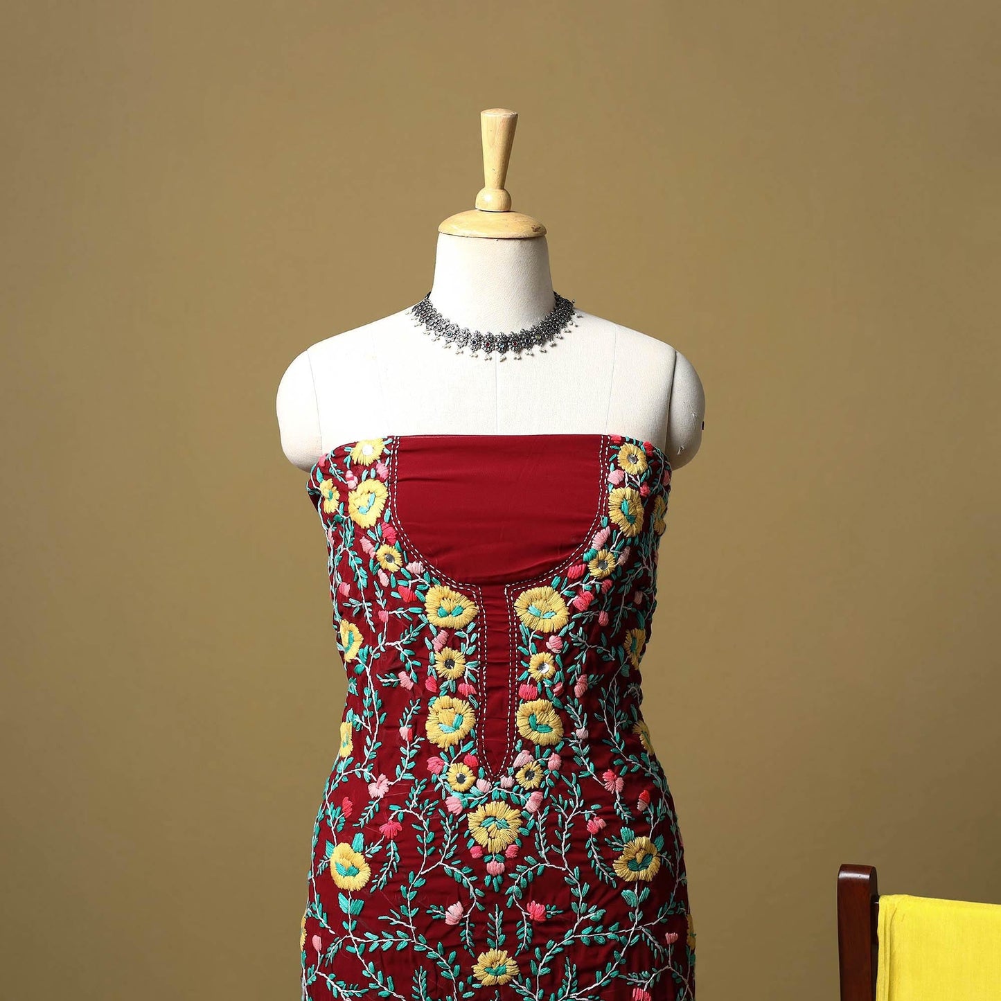 Maroon - ranihati chapa work hand embroidery georgette 3pc