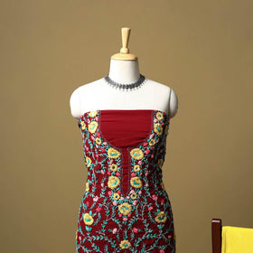 Maroon - ranihati chapa work hand embroidery georgette 3pc
