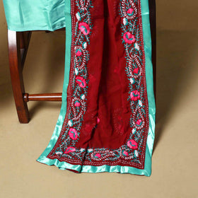 Maroon - ranihati chapa work hand embroidery georgette 3pc