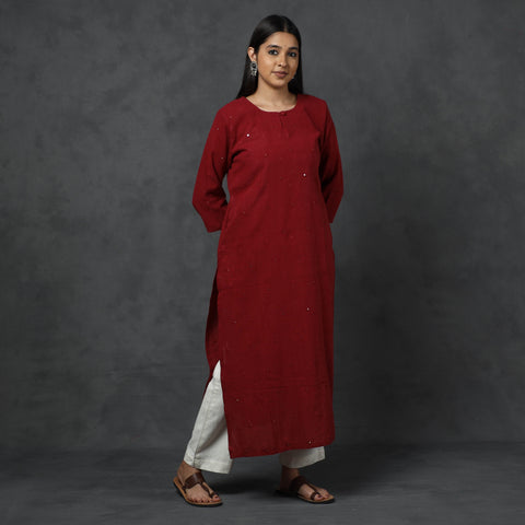 Organic Kala Cotton Handloom Mirror Work Long Kurta for Women