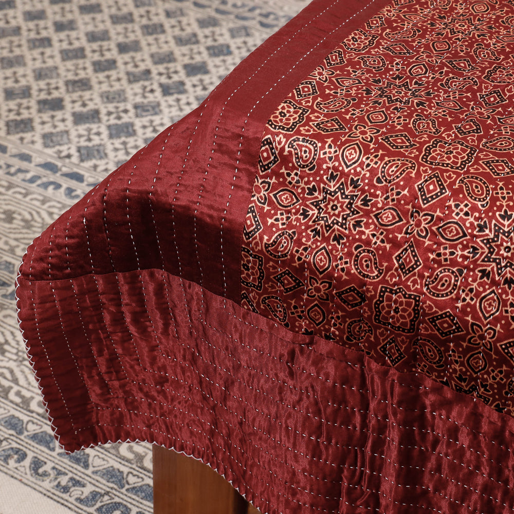  Reversible Ajrakh Patch & Tagai Work Mashru Silk Single Bed Cover / Quilt 