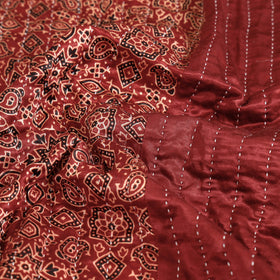  Reversible Ajrakh Patch & Tagai Work Mashru Silk Single Bed Cover / Quilt 