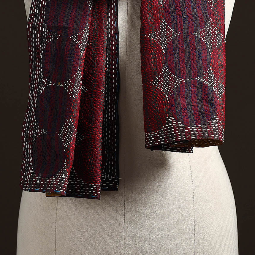 Maroon - reversible silk bengal hand kantha stitch stole