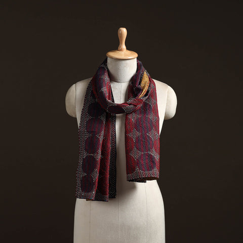 Maroon - reversible silk bengal hand kantha stitch stole