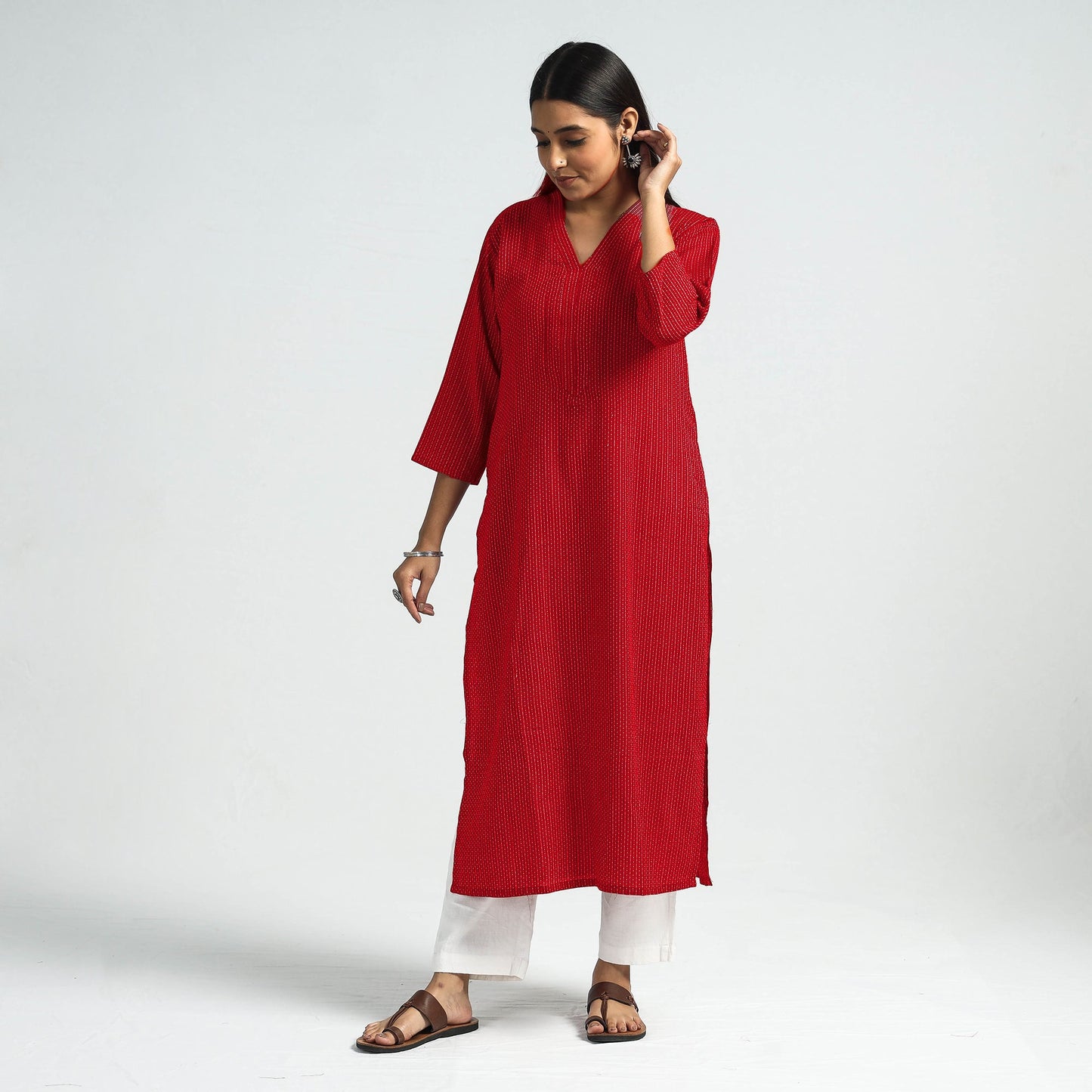 Buy Running Stitch Cotton Long Kurta Online at iTokri.com