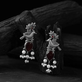 Maroon - saanjh bela cuckoo oxidised earrings - handcrafted