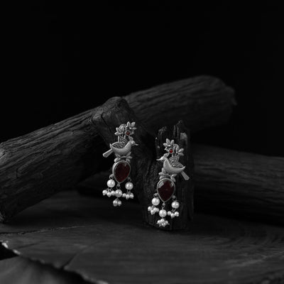 Maroon - saanjh bela cuckoo oxidised earrings - handcrafted