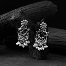 Maroon - saanjh bela lion motifs oxidised earrings