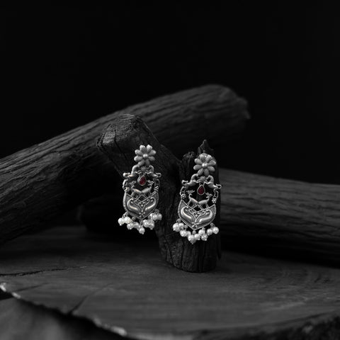 Maroon - saanjh bela lion motifs oxidised earrings