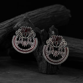 Maroon - saanjh bela lotus oxidised earrings - handcrafted