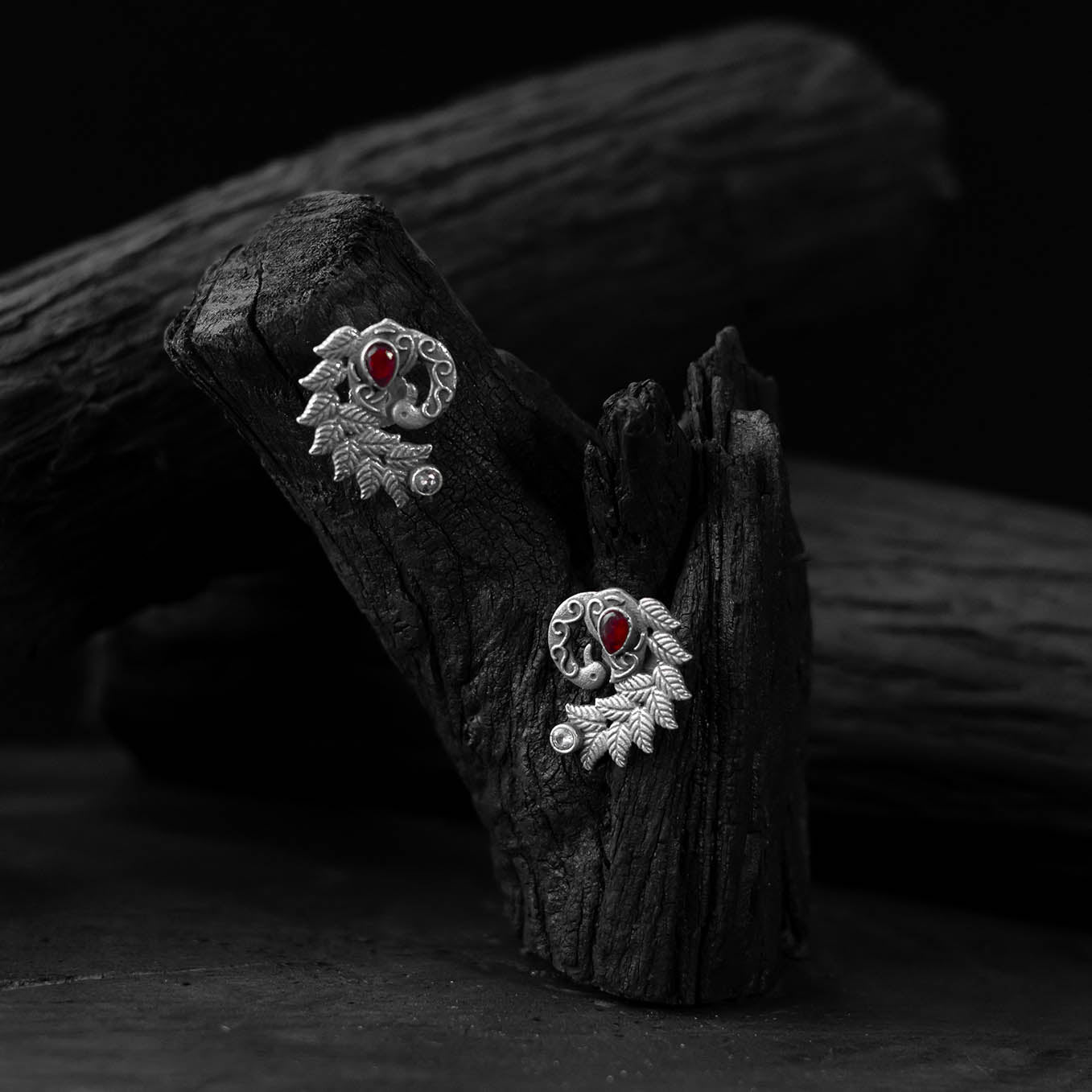 Maroon - saanjh bela mayuri oxidised earrings - handcrafted