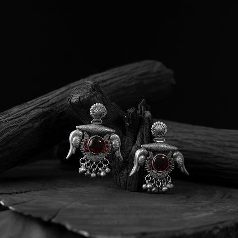 Maroon - saanjh bela parrot & bloom oxidised earrings
