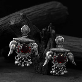Maroon - saanjh bela parrot & bloom oxidised earrings