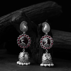 Maroon - saanjh bela peacock & paisley oxidised jhumka