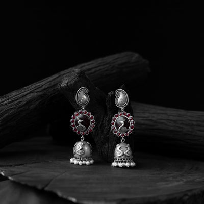 Maroon - saanjh bela peacock & paisley oxidised jhumka