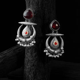 Maroon - saanjh bela stone chandbali oxidised earrings