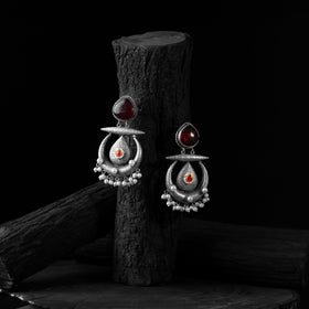 Maroon - saanjh bela stone chandbali oxidised earrings