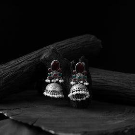 Maroon - saanjh bela stone oxidised jhumka earrings