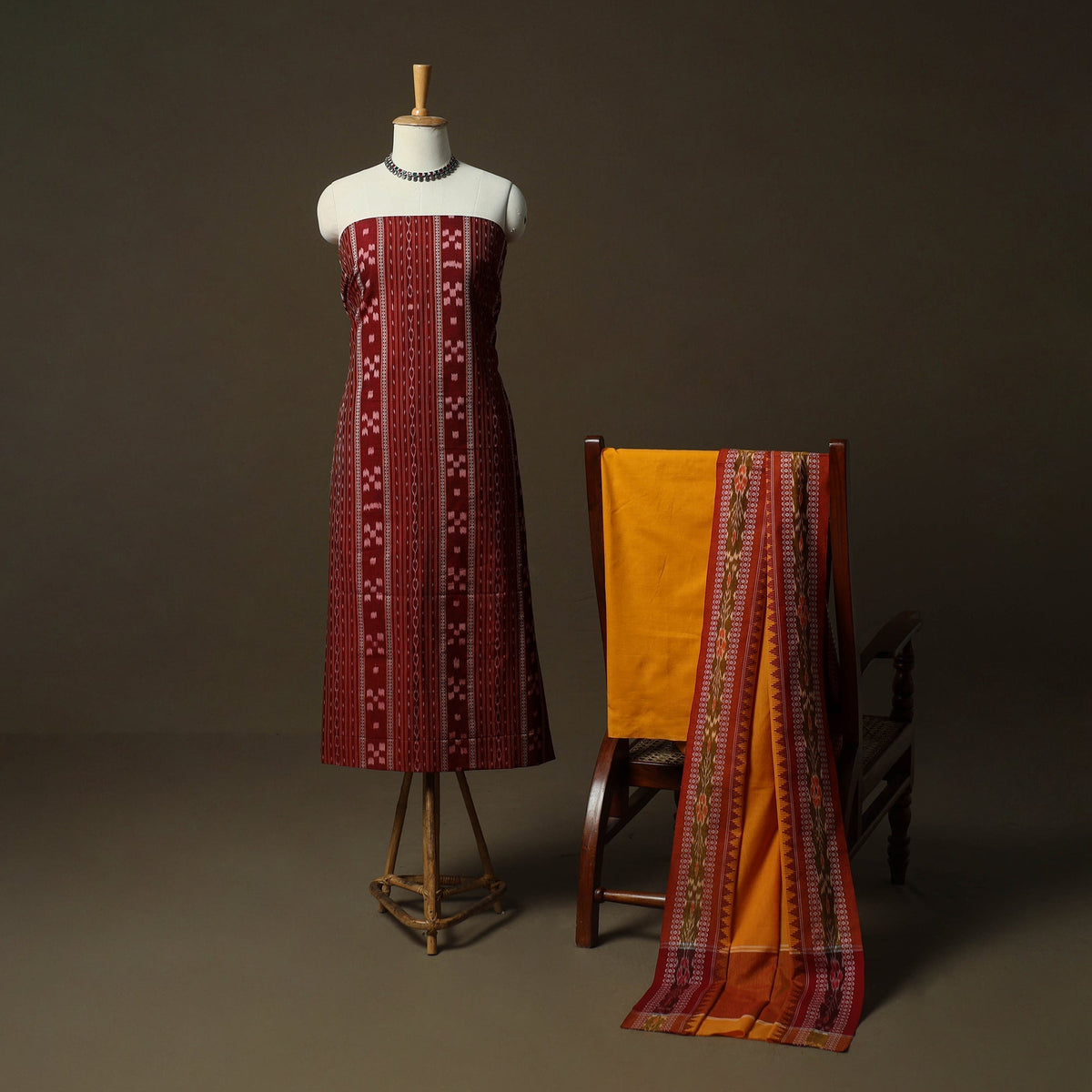Sambalpuri ikat cotton 3pc unstitched dress material suit