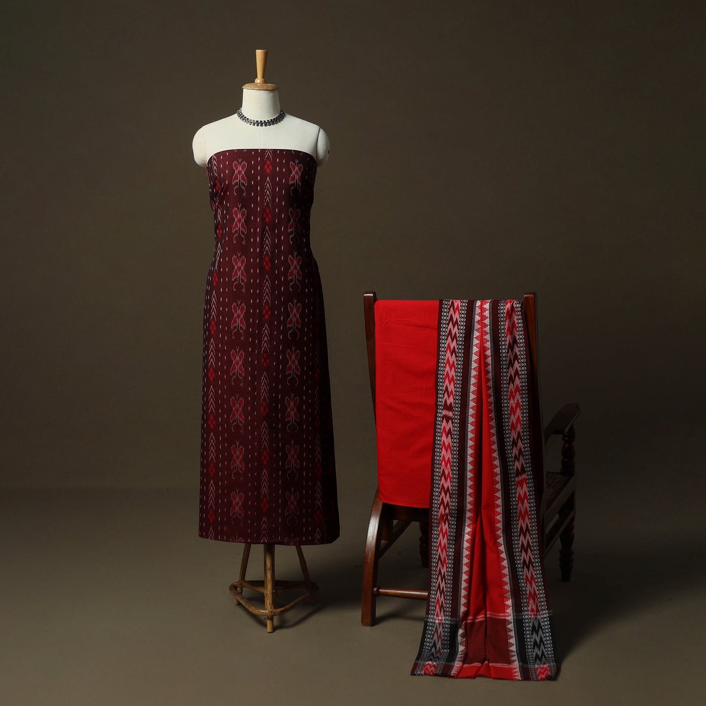 Sambalpuri ikat cotton 3pc unstitched dress material suit