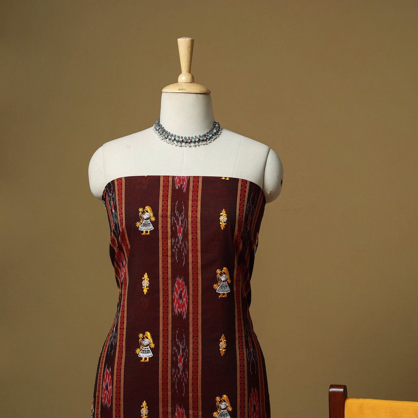 Maroon - sambalpuri ikat handloom cotton 3pc unstitched